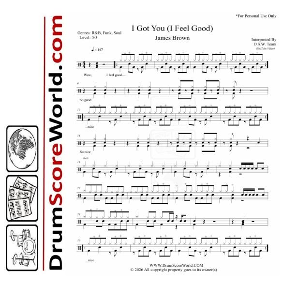James Brown – I Got You (I Feel Good) – Drum Sheet
